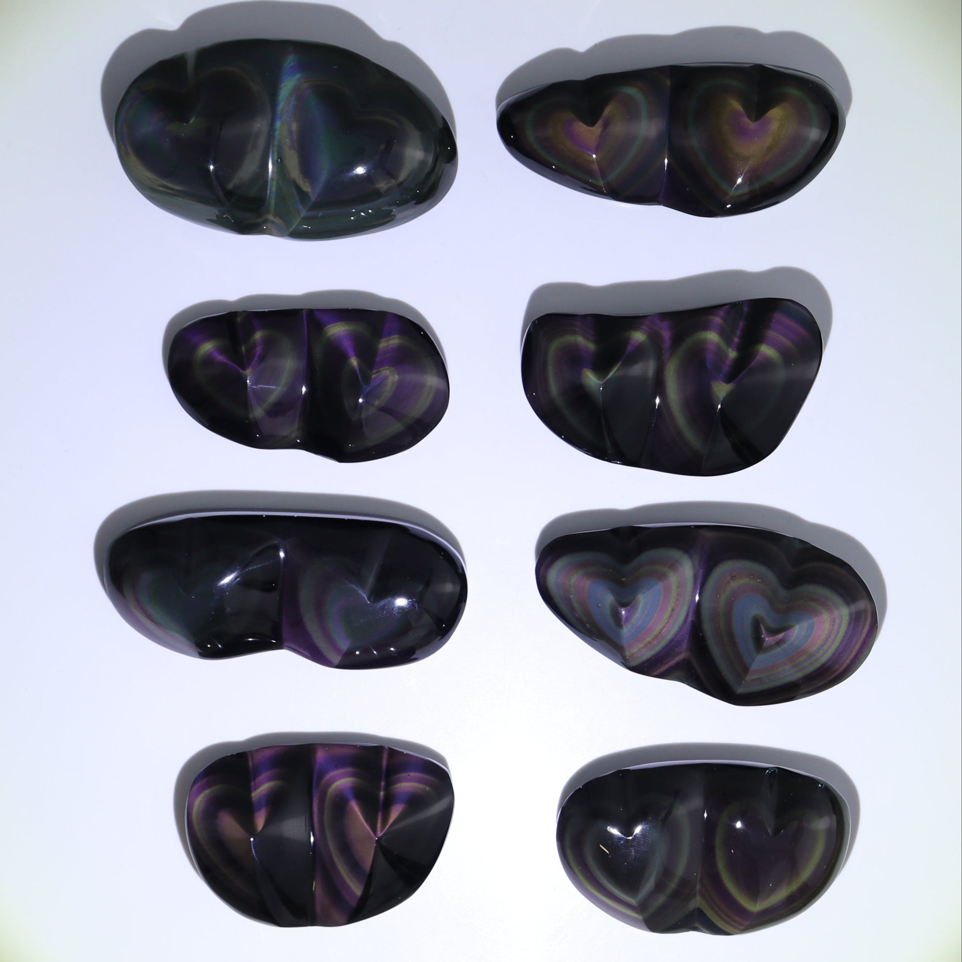 Rainbow Obsidian Heart Pairs Set of 8 - Expert Wholesale and Supplier of Wholesale Crystals & Bulk Gemstones, ["Hearts","Mexico","Rainbow Obsidian"]