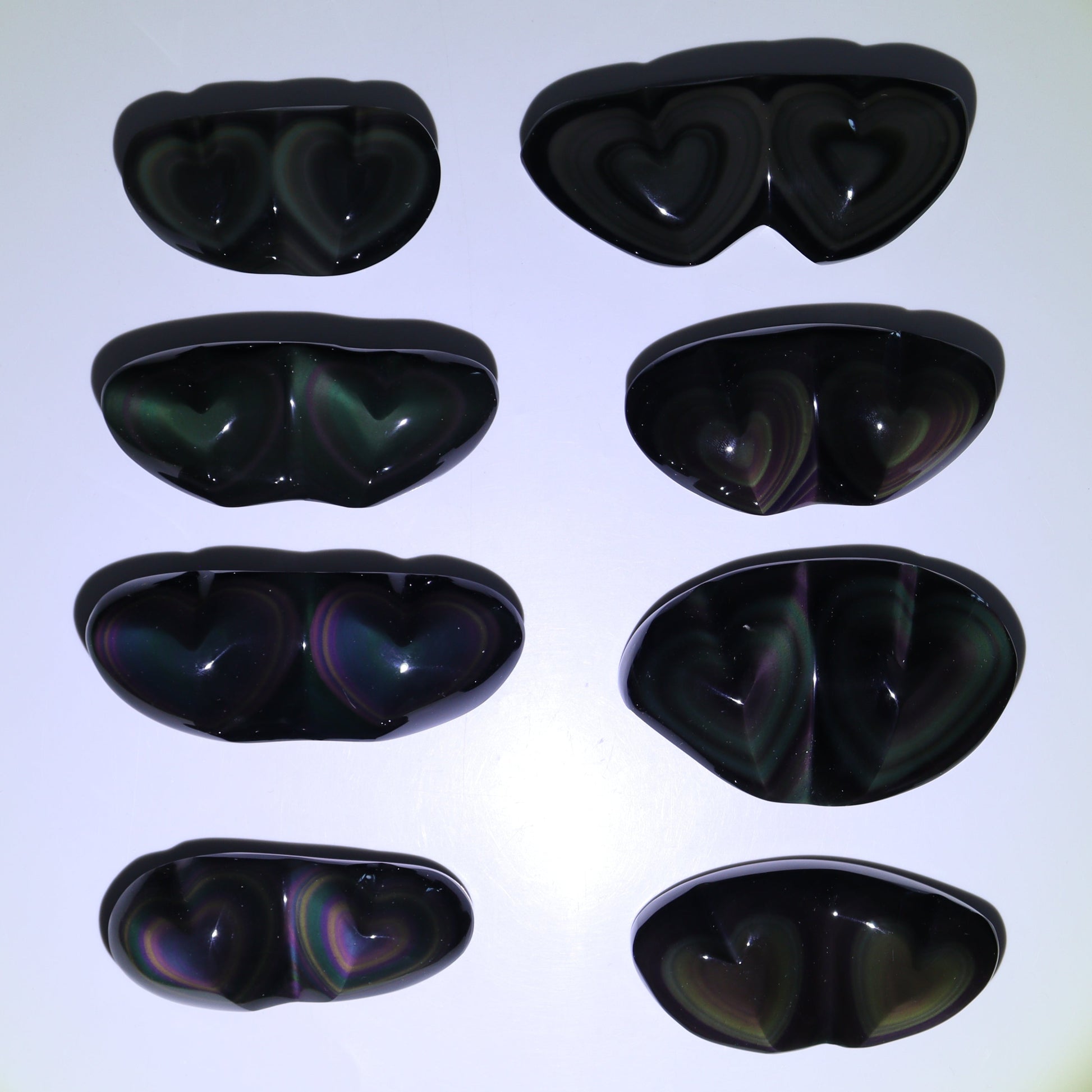 Rainbow Obsidian Heart Pairs Set of 8 - Expert Wholesale and Supplier of Wholesale Crystals & Bulk Gemstones, ["Hearts","Mexico","Rainbow Obsidian"]