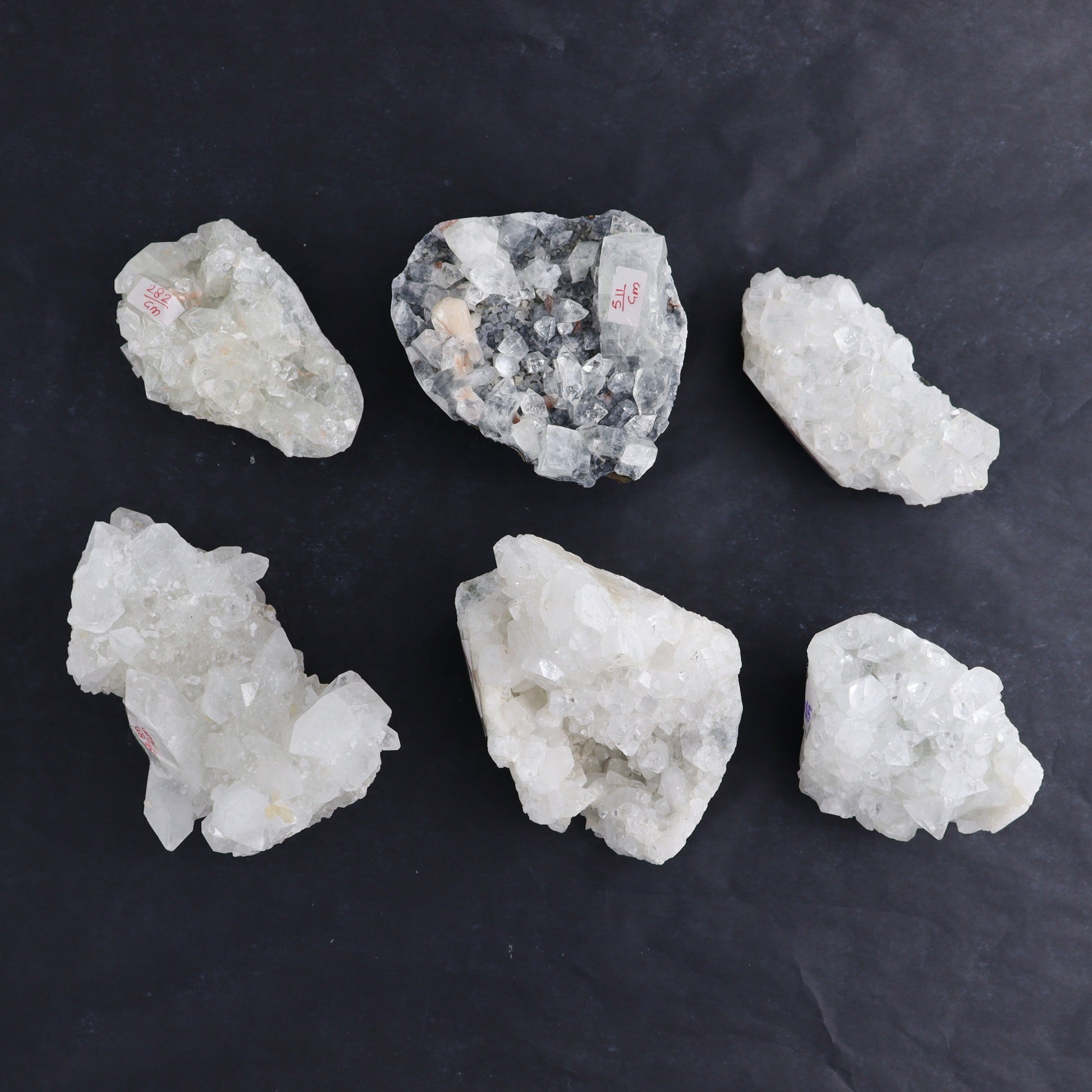 Apophyllite Clusters Set of 6 - Expert Wholesale and Supplier of Wholesale Crystals & Bulk Gemstones, ["Apophyllite","close_50","Clusters","Flats"]