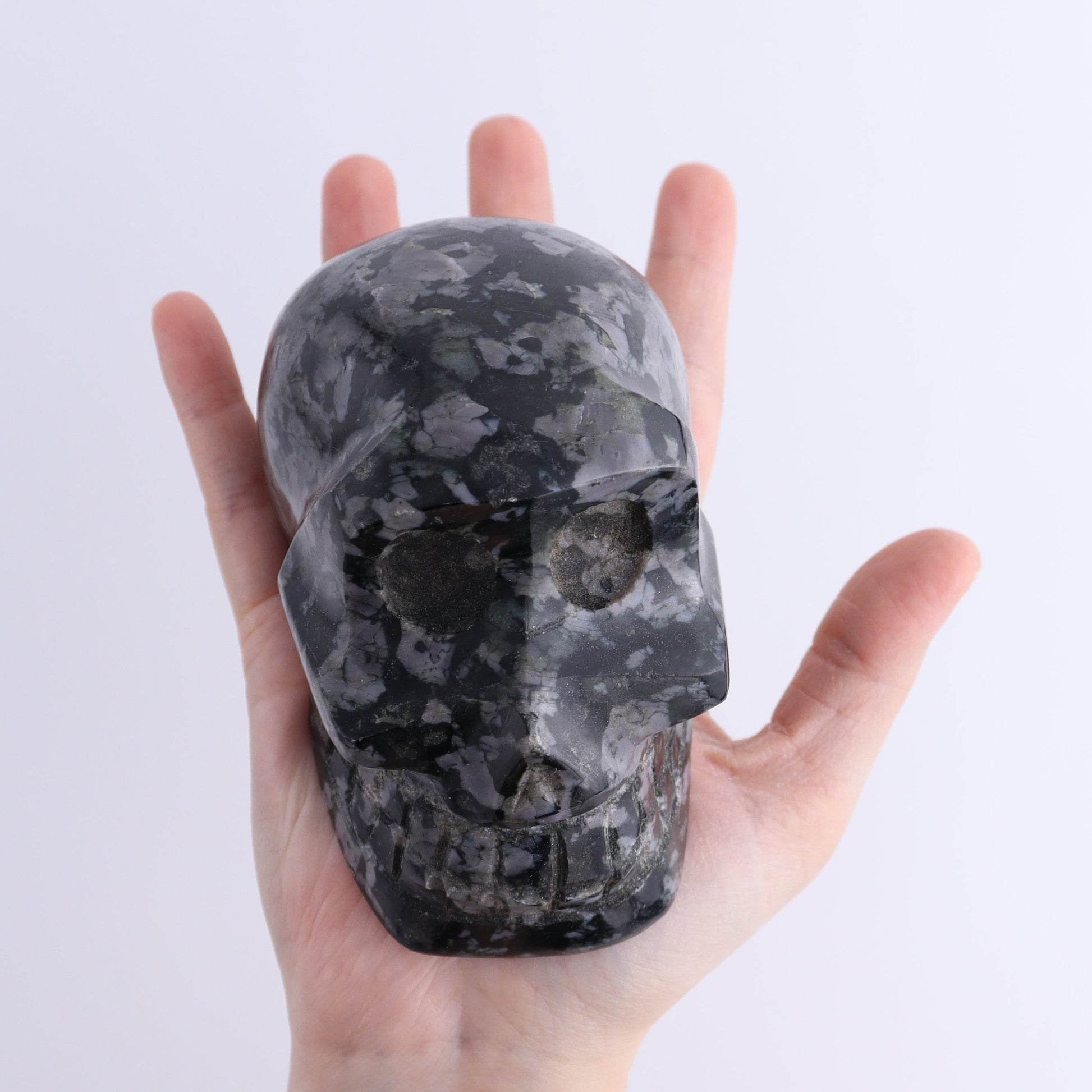 Indigo Gabbro Skulls Set of 2 - Expert Wholesale and Supplier of Wholesale Crystals & Bulk Gemstones, ["Indigo Gabbro","Madagascar","Skulls"]