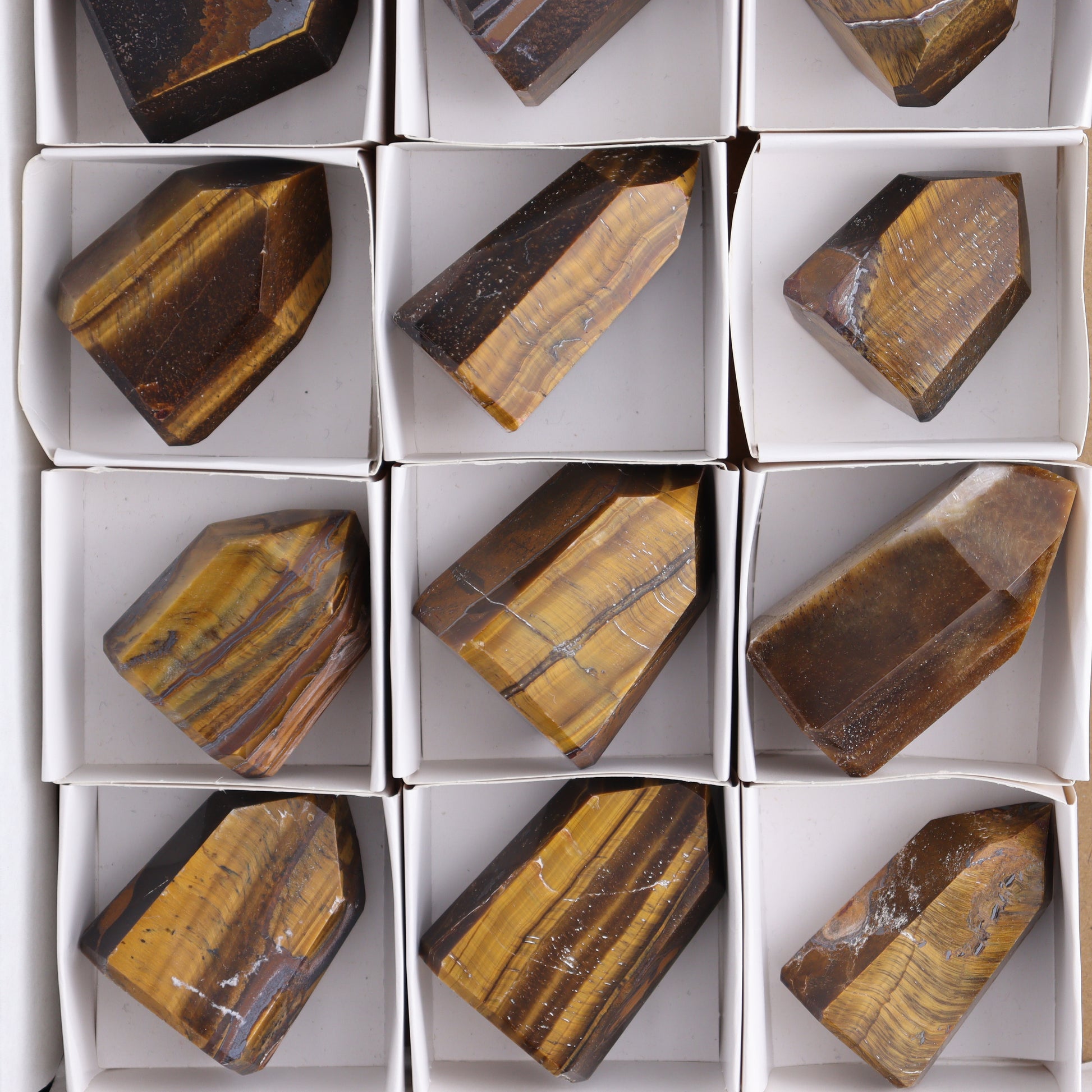 Tiger Eye Towers Set of 15 - Expert Wholesale and Supplier of Wholesale Crystals & Bulk Gemstones, ["Brazil","close_70","Tiger Eye","Towers"]