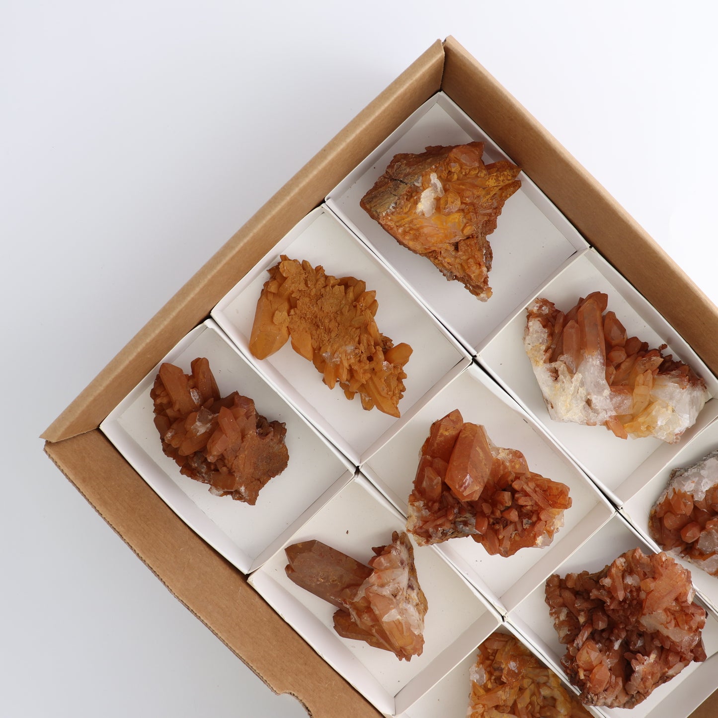 Dark Tangerine Quartz Clusters Set of 9 - Expert Wholesale and Supplier of Wholesale Crystals & Bulk Gemstones, ["Clusters","Quartz","Tangerine Quartz"]