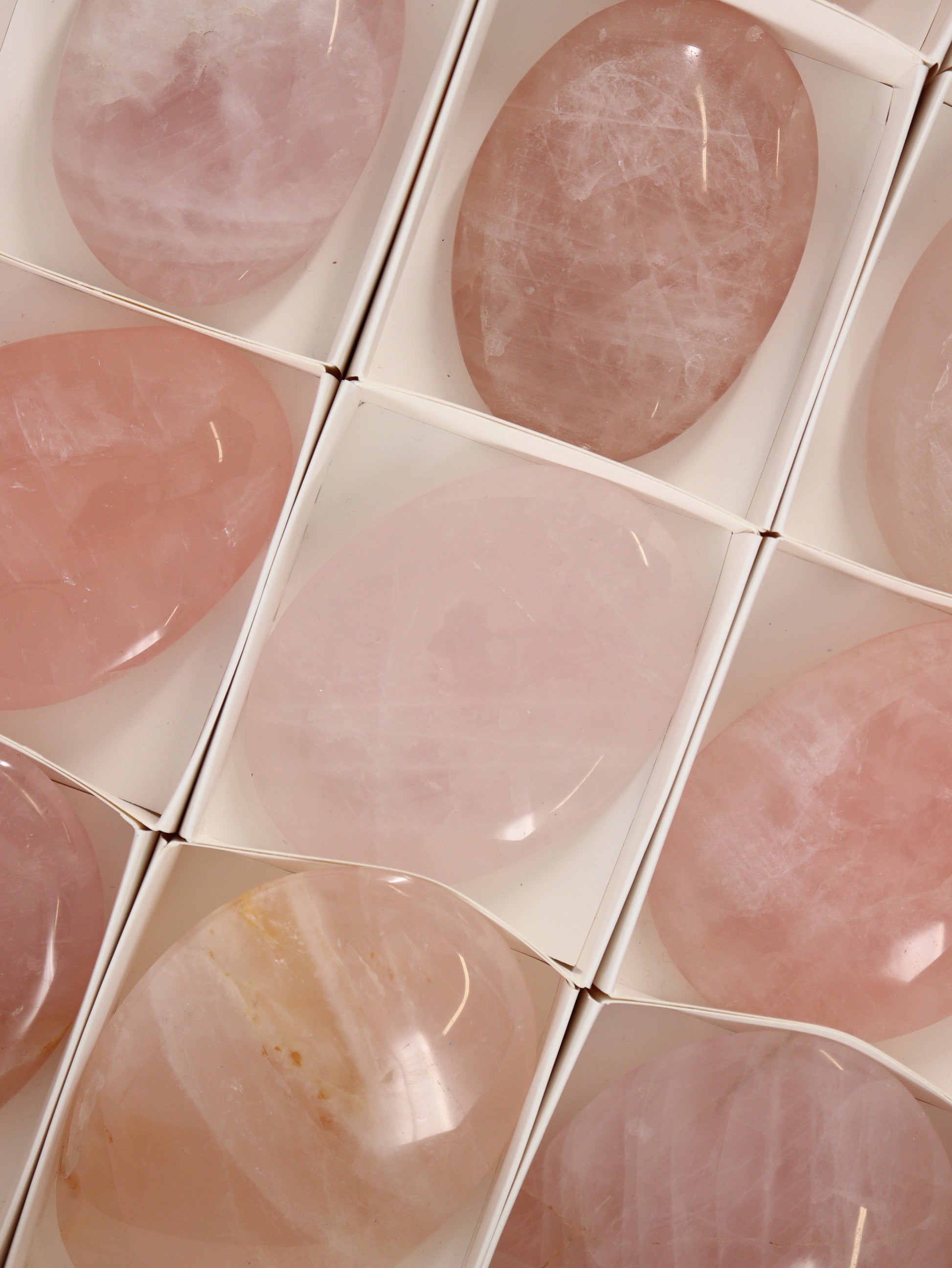 Rose Quartz Palm Stones Set of 12 - Expert Supplier of Wholesale Crystals & Bulk Gemstones