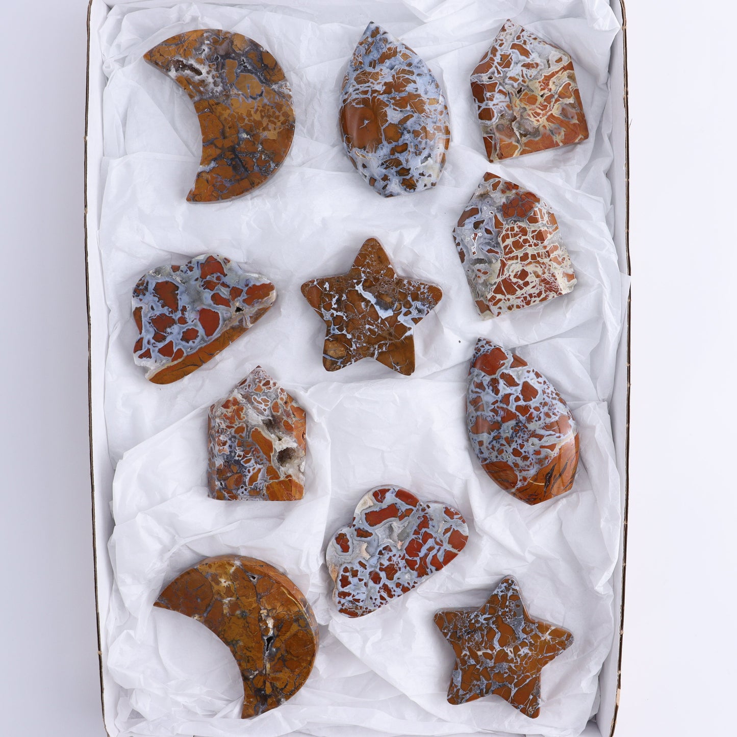 Brecciated Jasper Moons, Stars, Towers, Clouds, and Flames Set of 11