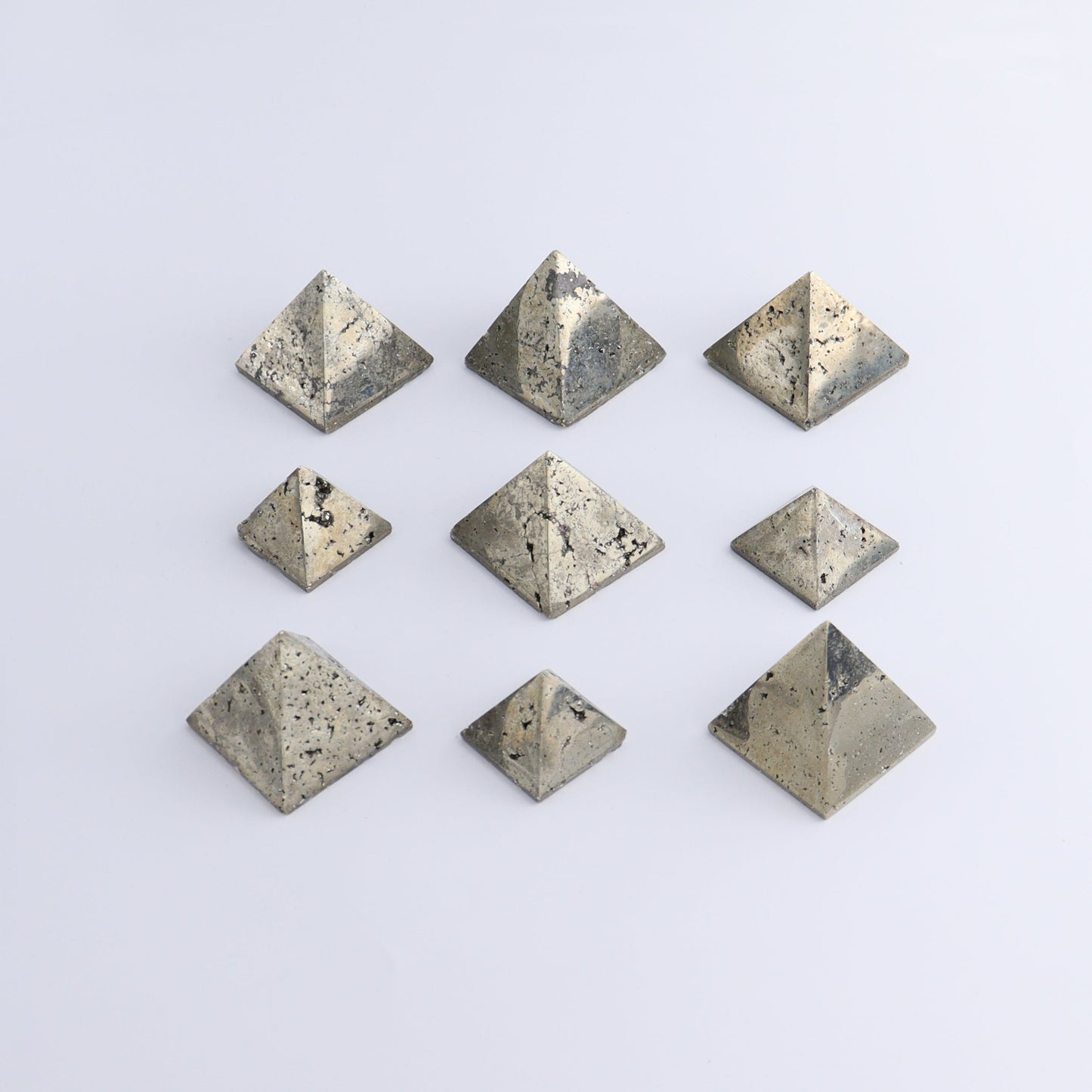 Pyrite Pyramids Set of 9 - Expert Wholesale and Supplier of Wholesale Crystals & Bulk Gemstones, ["Pyramids","Pyrite"]
