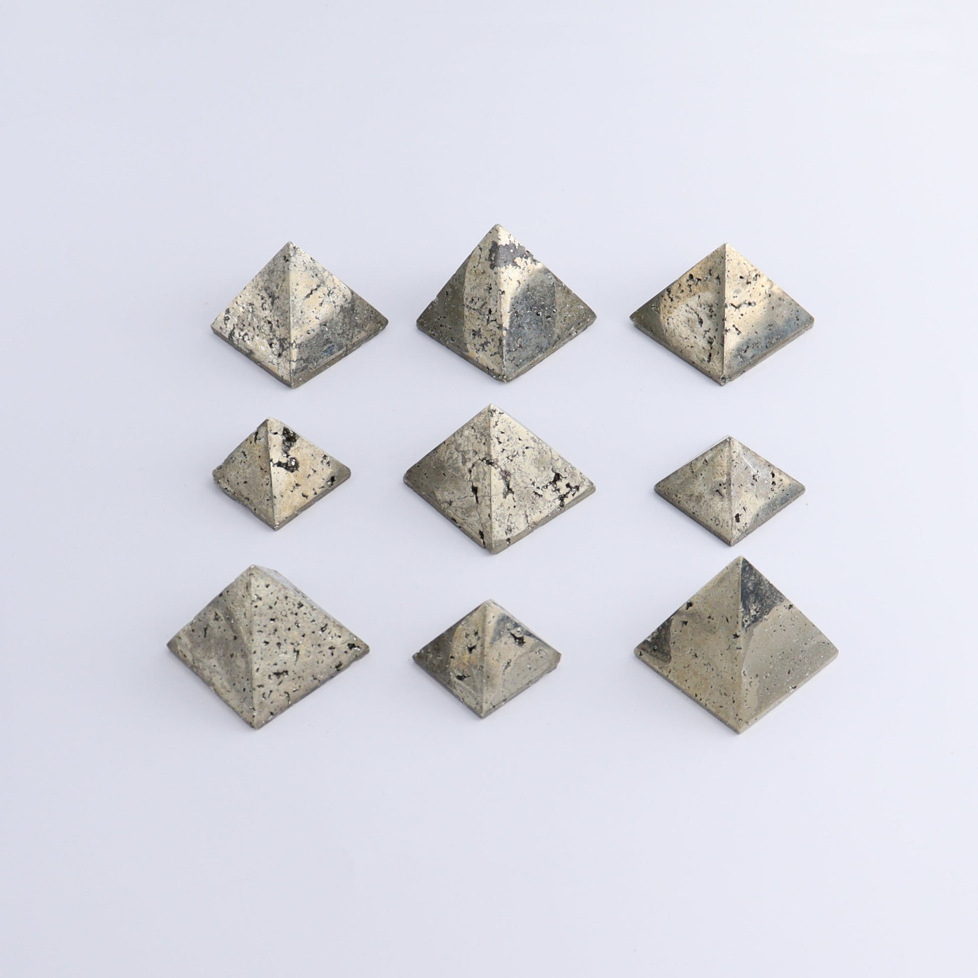 Pyrite Pyramids Set of 9 - Expert Wholesale and Supplier of Wholesale Crystals & Bulk Gemstones, ["Pyramids","Pyrite"]