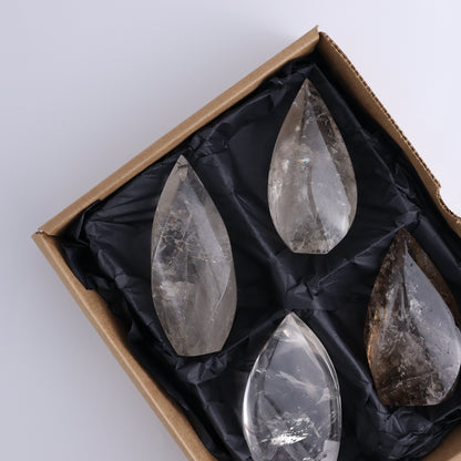 Imperfect Clear and Smoky Quartz Flames Set of 4 - Expert Wholesale and Supplier of Wholesale Crystals & Bulk Gemstones, ["Brazil","Clear Quartz","flames","Quartz"]