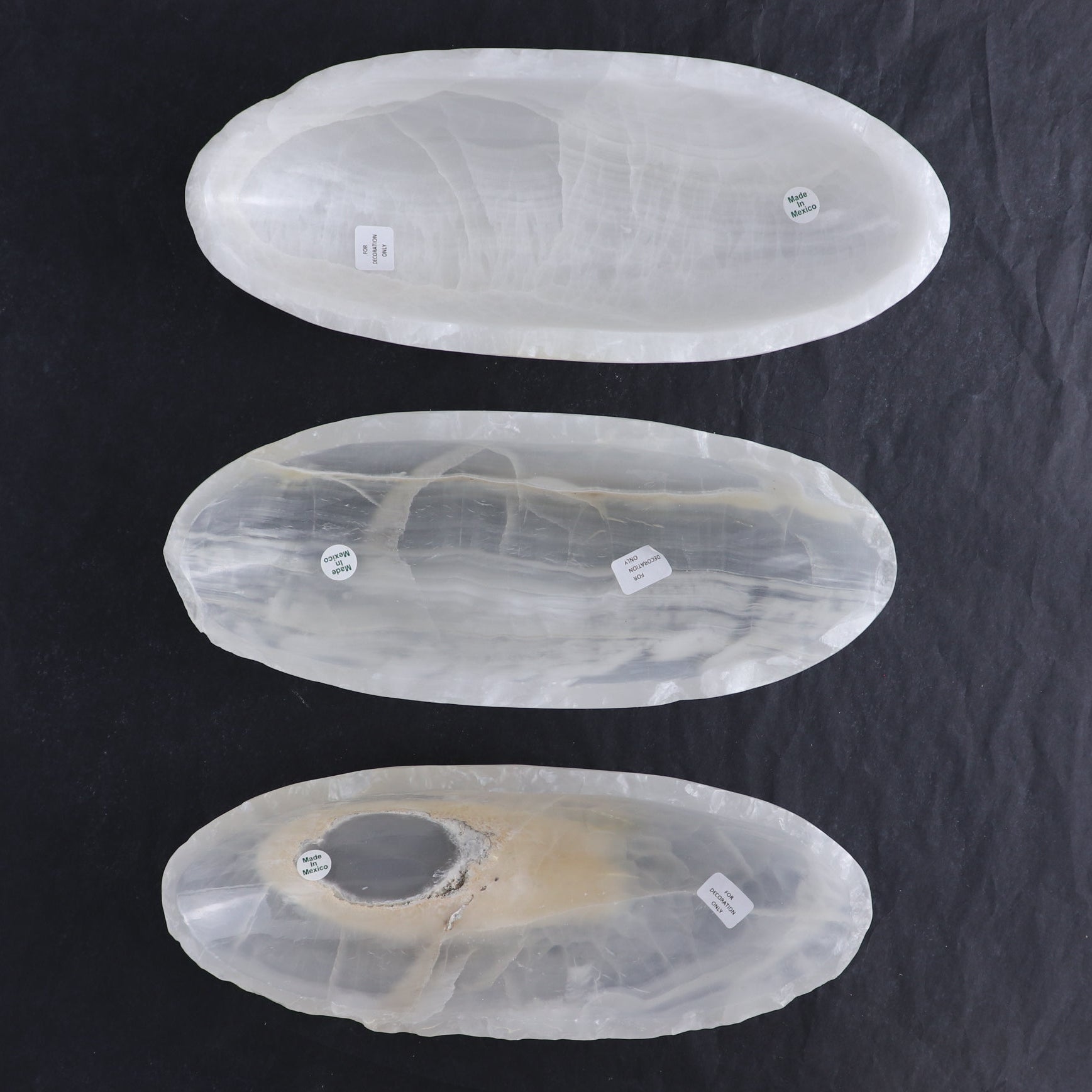 One Mexican Onyx/Calcite White Small Canoe Bowl | Mi Esperanza Minerals | Supplier of Crystals and Onyx