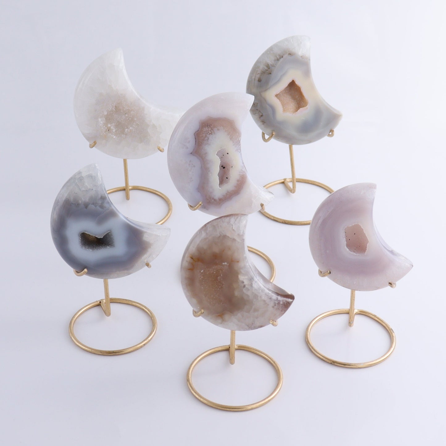 Agate Moons with Stand Set of 6 - Expert Wholesale and Supplier of Wholesale Crystals & Bulk Gemstones, ["Agate","Brazil","moons"]