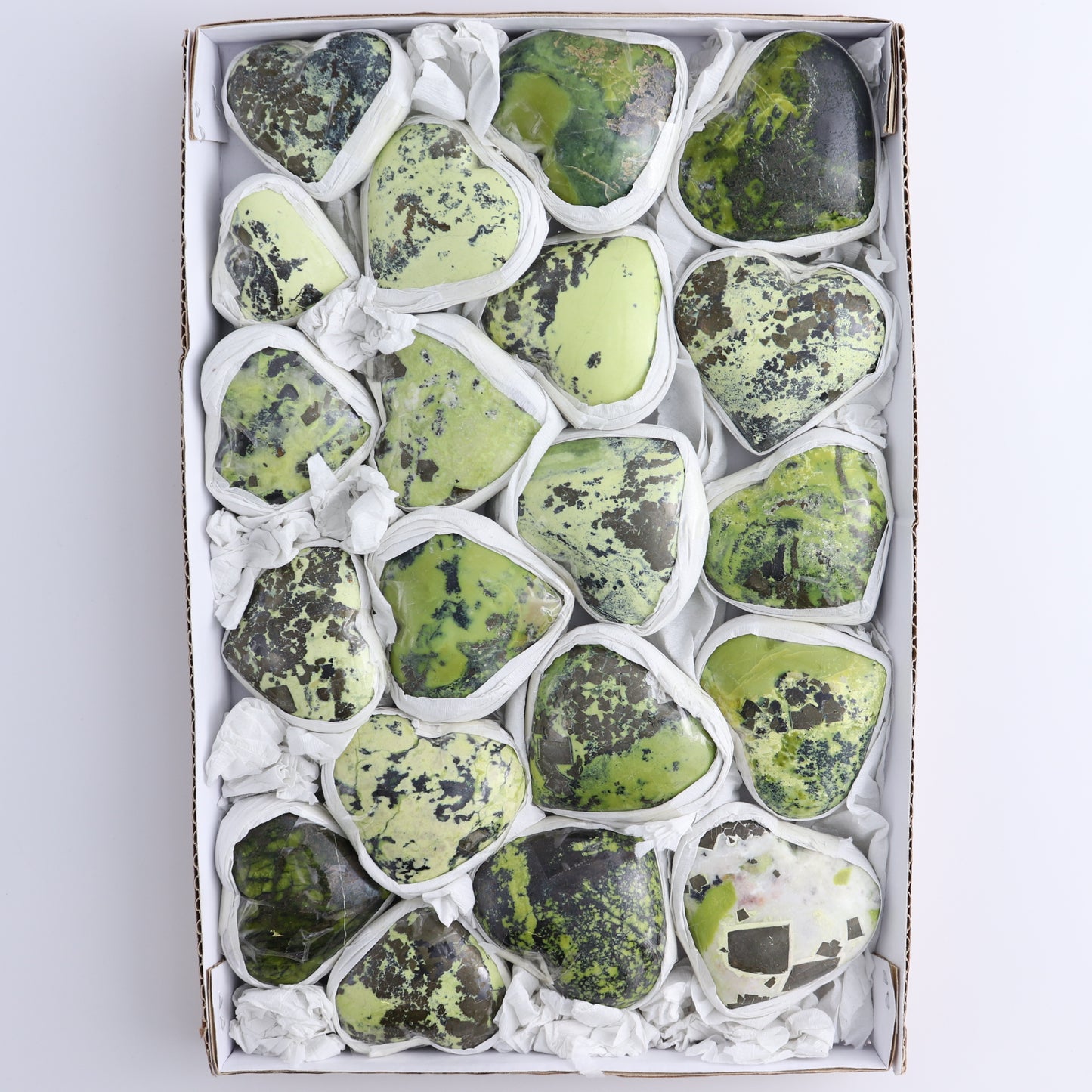 Serpentine Hearts Set of 20 - Expert Wholesale and Supplier of Wholesale Crystals & Bulk Gemstones, ["Hearts","Peru","serpentine"]