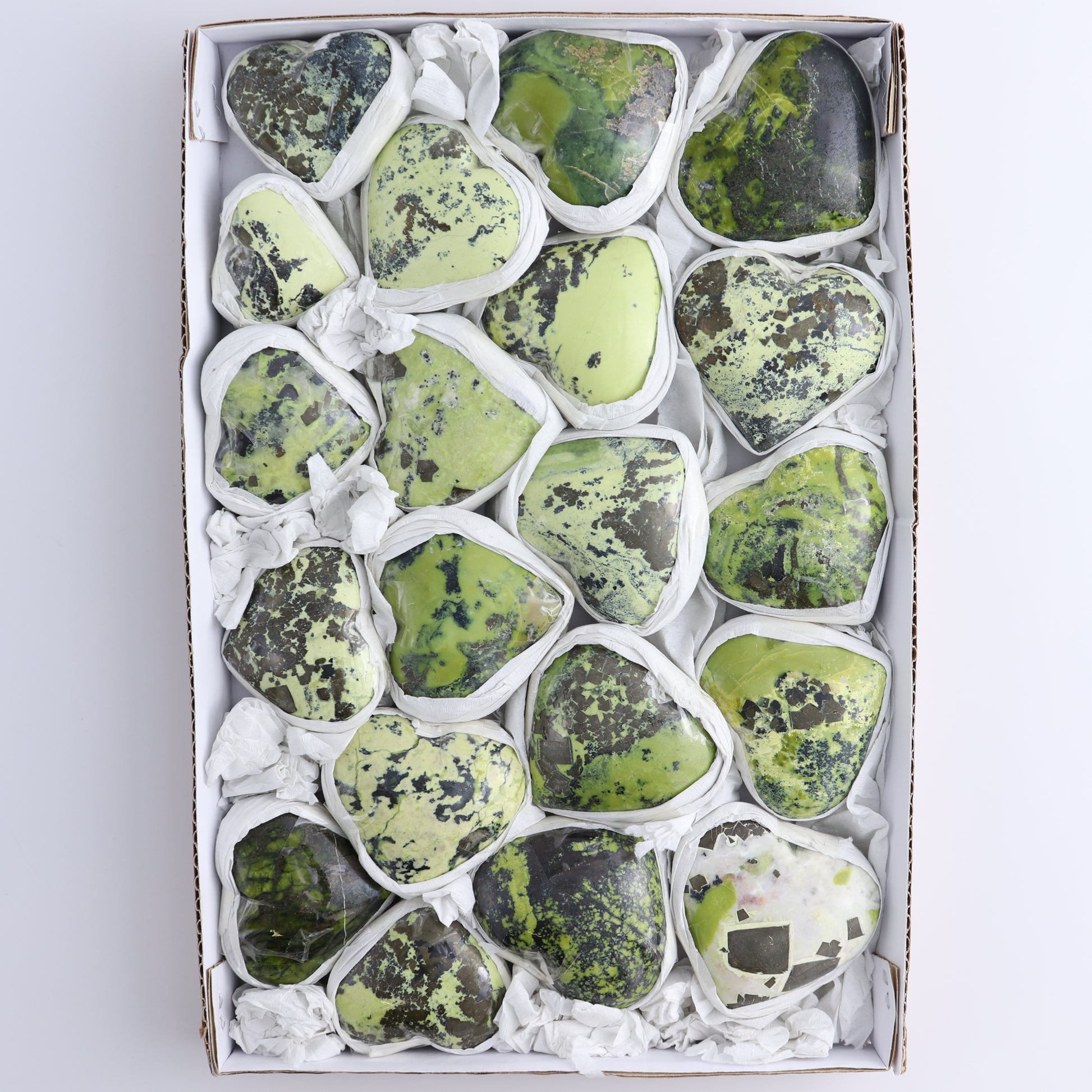 Serpentine Hearts Set of 20 - Expert Wholesale and Supplier of Wholesale Crystals & Bulk Gemstones, ["Hearts","Peru","serpentine"]