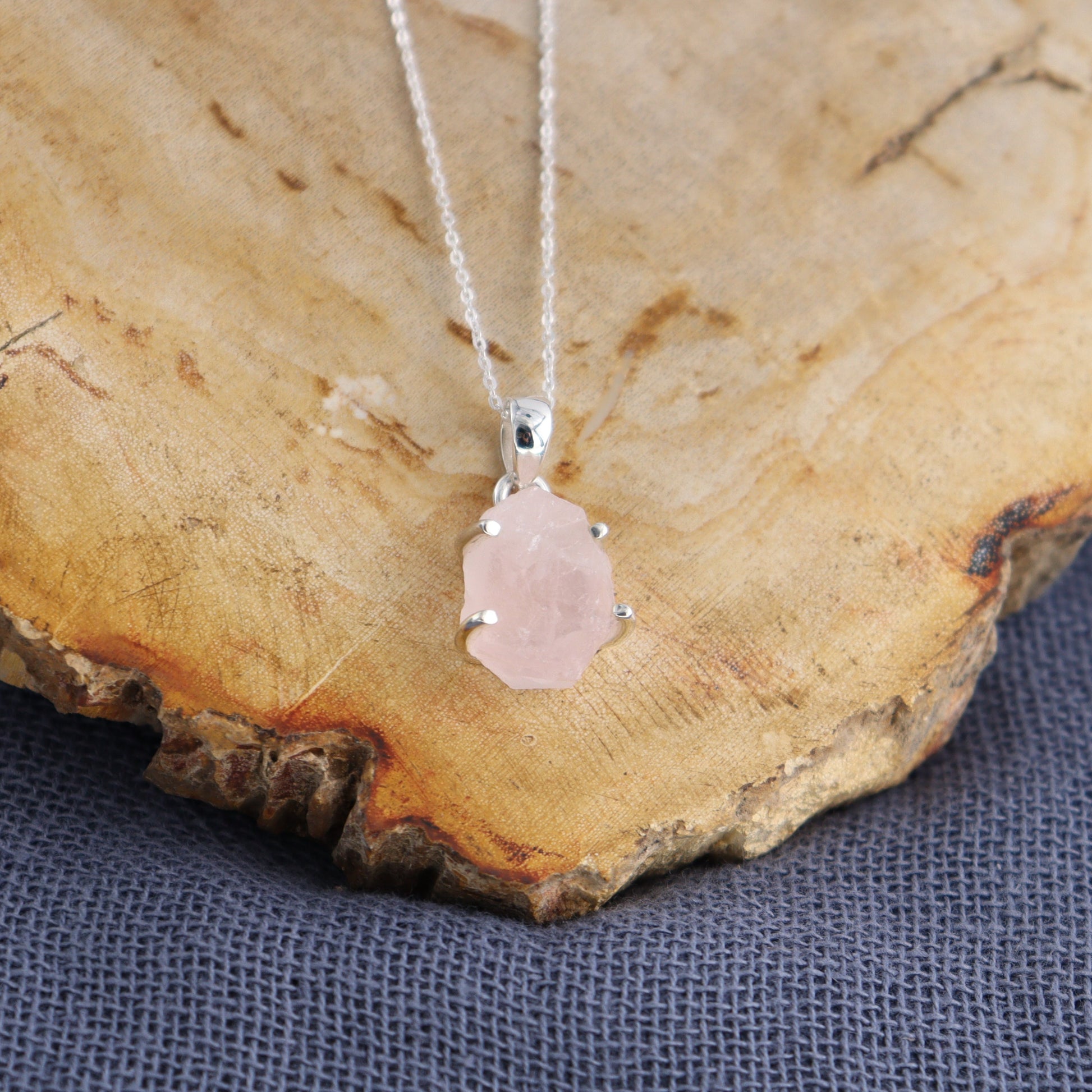 One Rose Quartz Rough Sterling Silver Pendant (chain not included) - Expert Wholesale and Supplier of Wholesale Crystals & Bulk Gemstones, ["Pendant","Rose Quartz","Sterling Silver"]