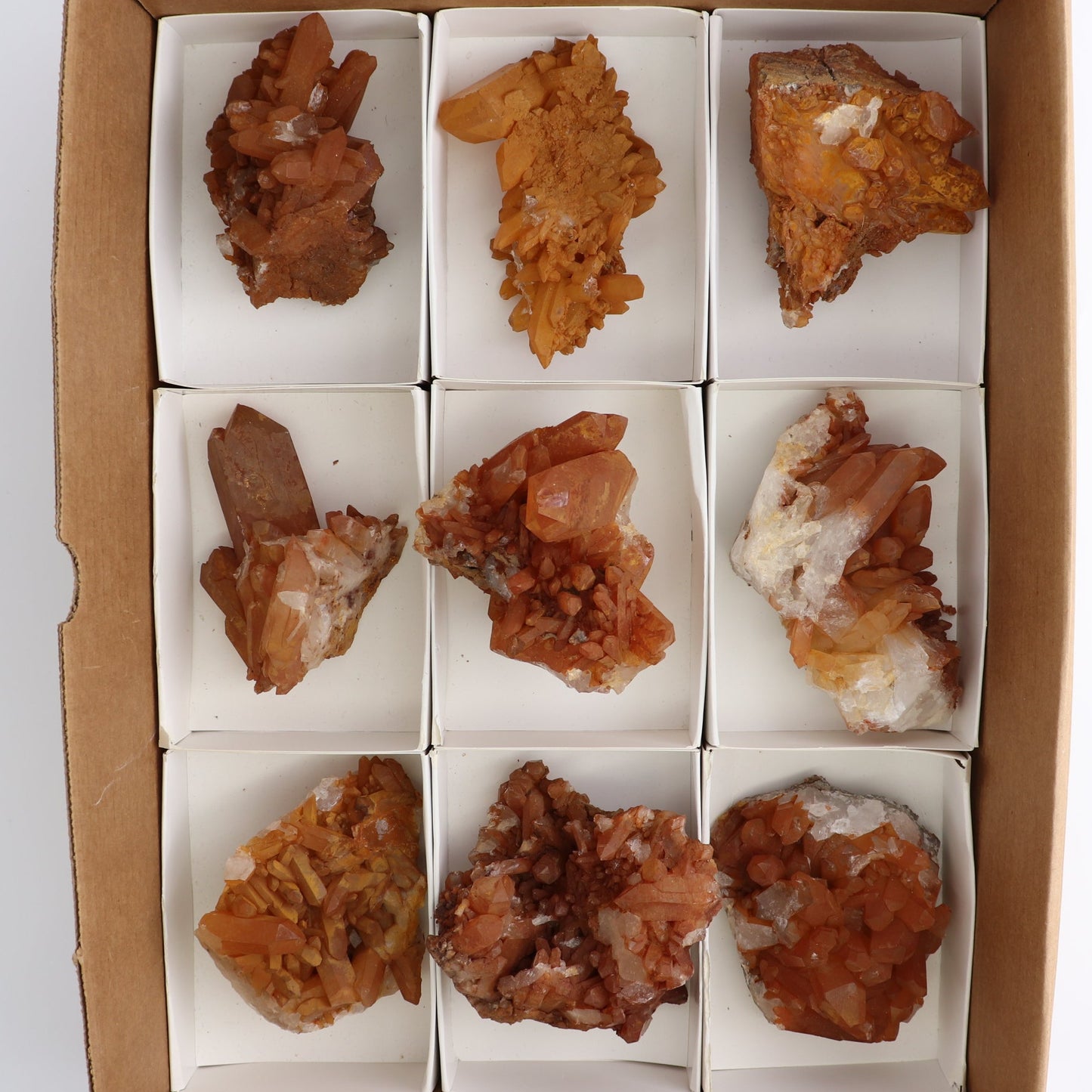 Dark Tangerine Quartz Clusters Set of 9 - Expert Wholesale and Supplier of Wholesale Crystals & Bulk Gemstones, ["Clusters","Quartz","Tangerine Quartz"]