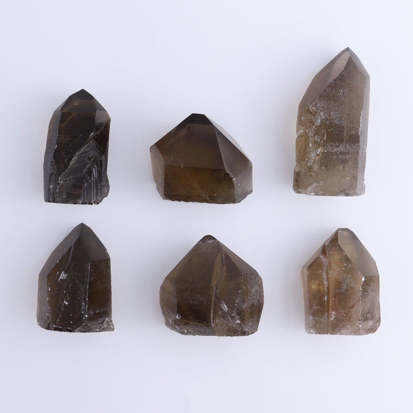 Smoky Quartz Polished Tops Set of 18 - Expert Wholesale and Supplier of Wholesale Crystals & Bulk Gemstones, ["Brazil","close_70","Points","Polished Tip","Quartz","Smoky Quartz"]