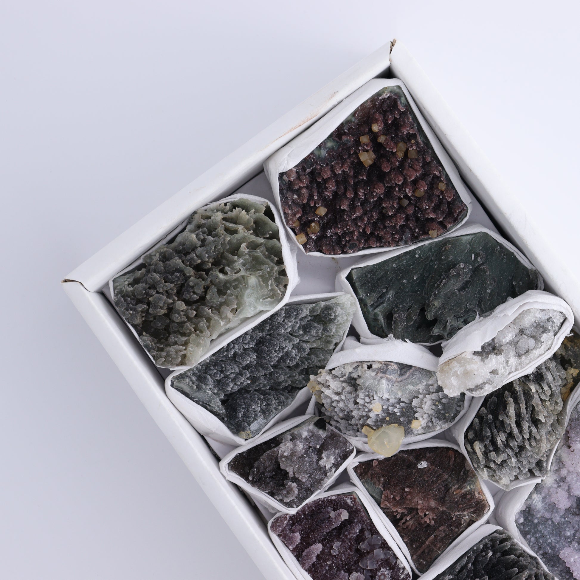 Uruguay Amethyst Clusters with Formations Flat of 13 - Expert Wholesale and Supplier of Wholesale Crystals & Bulk Gemstones, ["Amethyst","Calcite","Clusters","Formations","Uruguay"]