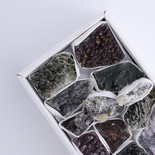 Uruguay Amethyst Clusters with Formations Flat of 13 - Expert Wholesale and Supplier of Wholesale Crystals & Bulk Gemstones, ["Amethyst","Calcite","Clusters","Formations","Uruguay"]