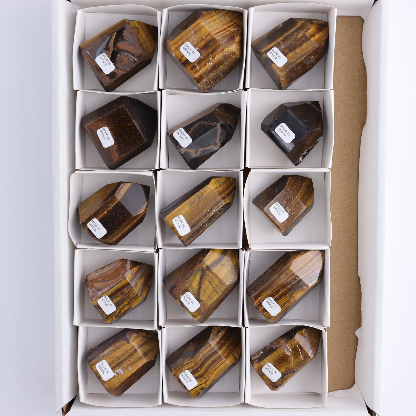 Tiger Eye Towers Set of 15 - Expert Wholesale and Supplier of Wholesale Crystals & Bulk Gemstones, ["Brazil","close_70","Tiger Eye","Towers"]