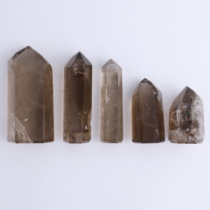 Smoky Quartz Towers Set of 5 - Expert Wholesale and Supplier of Wholesale Crystals & Bulk Gemstones, ["Brazil","Quartz","Smoky Quartz","Towers"]