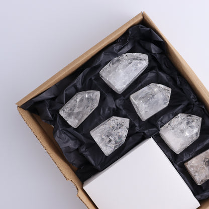 Crackled Quartz Towers Set of 6 - Expert Wholesale and Supplier of Wholesale Crystals & Bulk Gemstones, ["Brazil","Clear Quartz","Crackled","Points","Quartz","Towers"]
