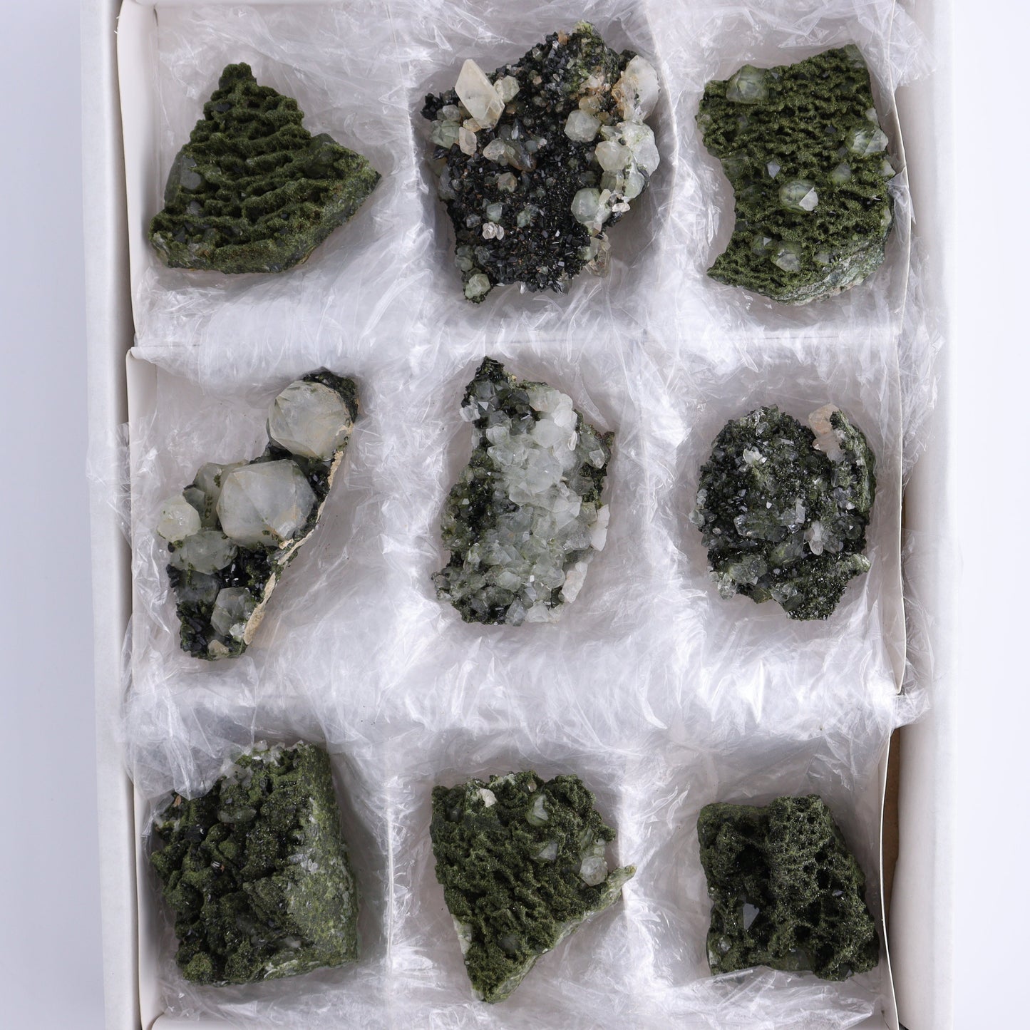 Epidote Set of 9 - Expert Wholesale and Supplier of Wholesale Crystals & Bulk Gemstones, ["epidote","flat","Flats"]
