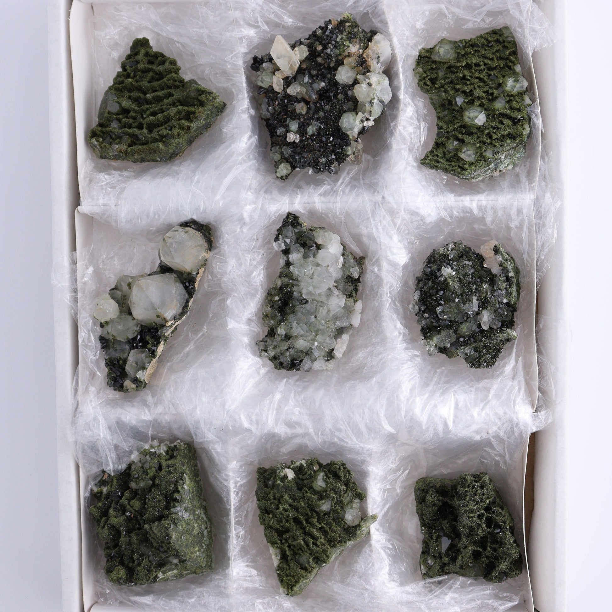 Epidote Set of 9 - Expert Wholesale and Supplier of Wholesale Crystals & Bulk Gemstones, ["epidote","flat","Flats"]