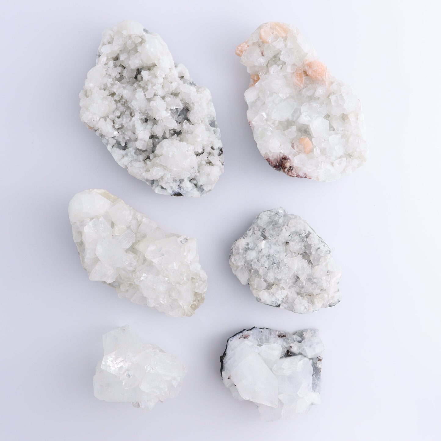 Apophyllite Clusters Set of 6 - Expert Wholesale and Supplier of Wholesale Crystals & Bulk Gemstones, ["Apophyllite","Clusters","Flats"]