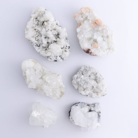 Apophyllite Clusters Set of 6 - Expert Wholesale and Supplier of Wholesale Crystals & Bulk Gemstones, ["Apophyllite","Clusters","Flats"]