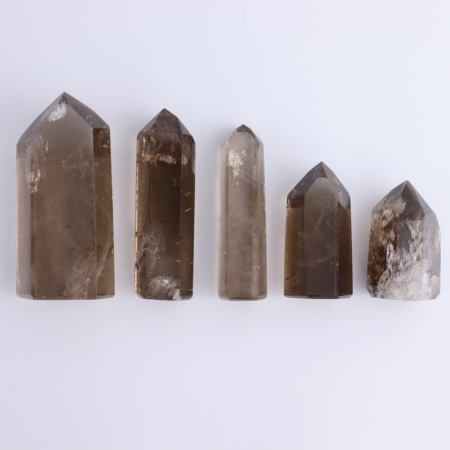 Smoky Quartz Towers Set of 5 - Expert Wholesale and Supplier of Wholesale Crystals & Bulk Gemstones, ["Brazil","Quartz","Smoky Quartz","Towers"]