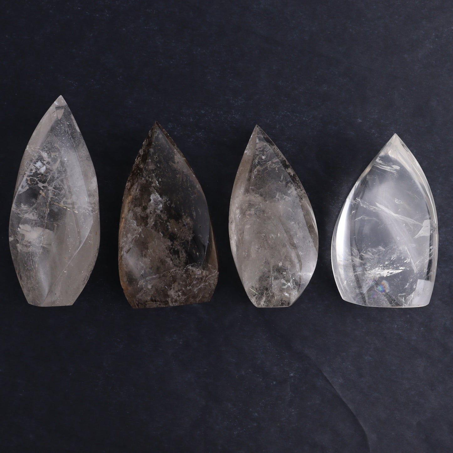 Imperfect Clear and Smoky Quartz Flames Set of 4 - Expert Wholesale and Supplier of Wholesale Crystals & Bulk Gemstones, ["Brazil","Clear Quartz","flames","Quartz"]