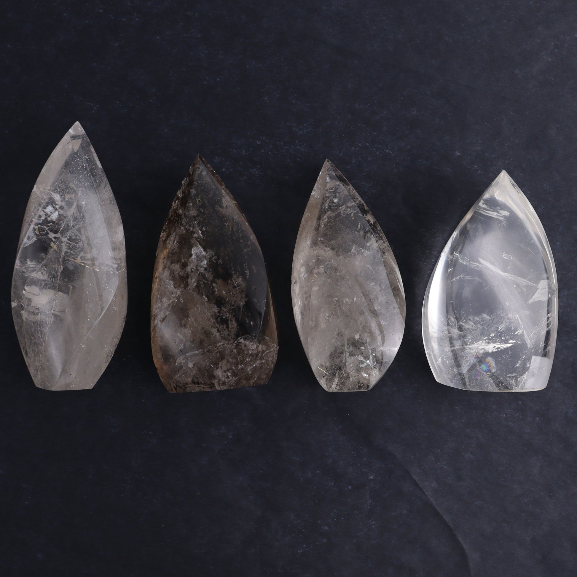 Imperfect Clear and Smoky Quartz Flames Set of 4 - Expert Wholesale and Supplier of Wholesale Crystals & Bulk Gemstones, ["Brazil","Clear Quartz","flames","Quartz"]