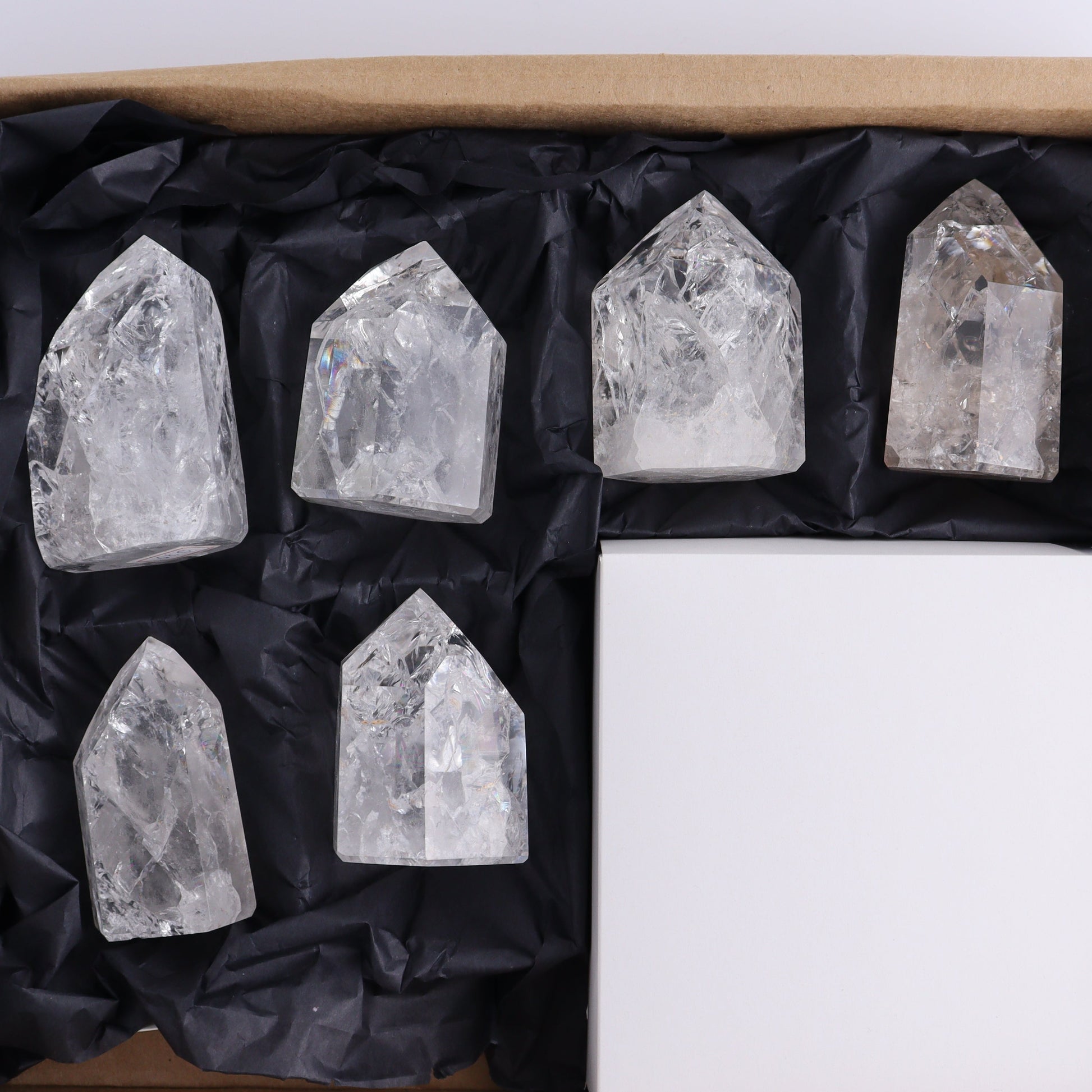 Crackled Quartz Towers Set of 6 - Expert Wholesale and Supplier of Wholesale Crystals & Bulk Gemstones, ["Brazil","Clear Quartz","Crackled","Points","Quartz","Towers"]