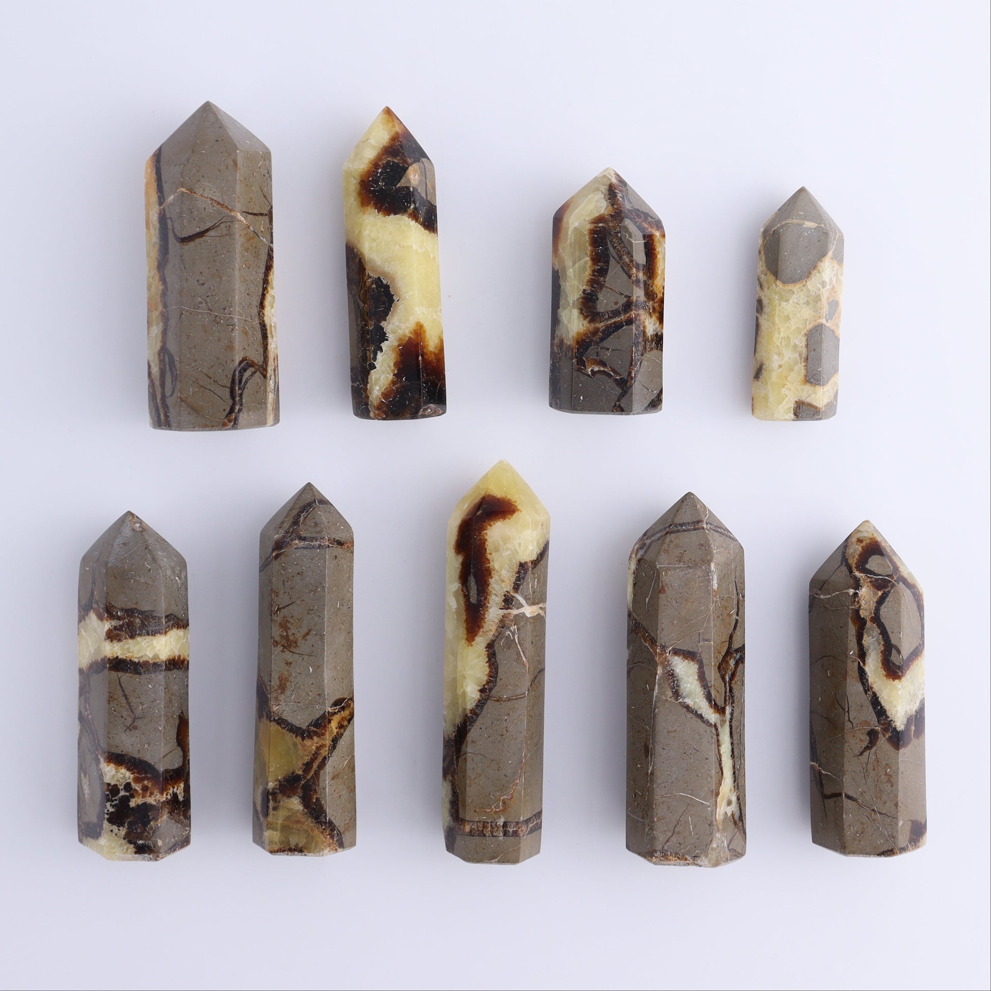 Septarian Towers Set of 9 - Expert Wholesale and Supplier of Wholesale Crystals & Bulk Gemstones, ["Madagascar","Septarian","Towers"]