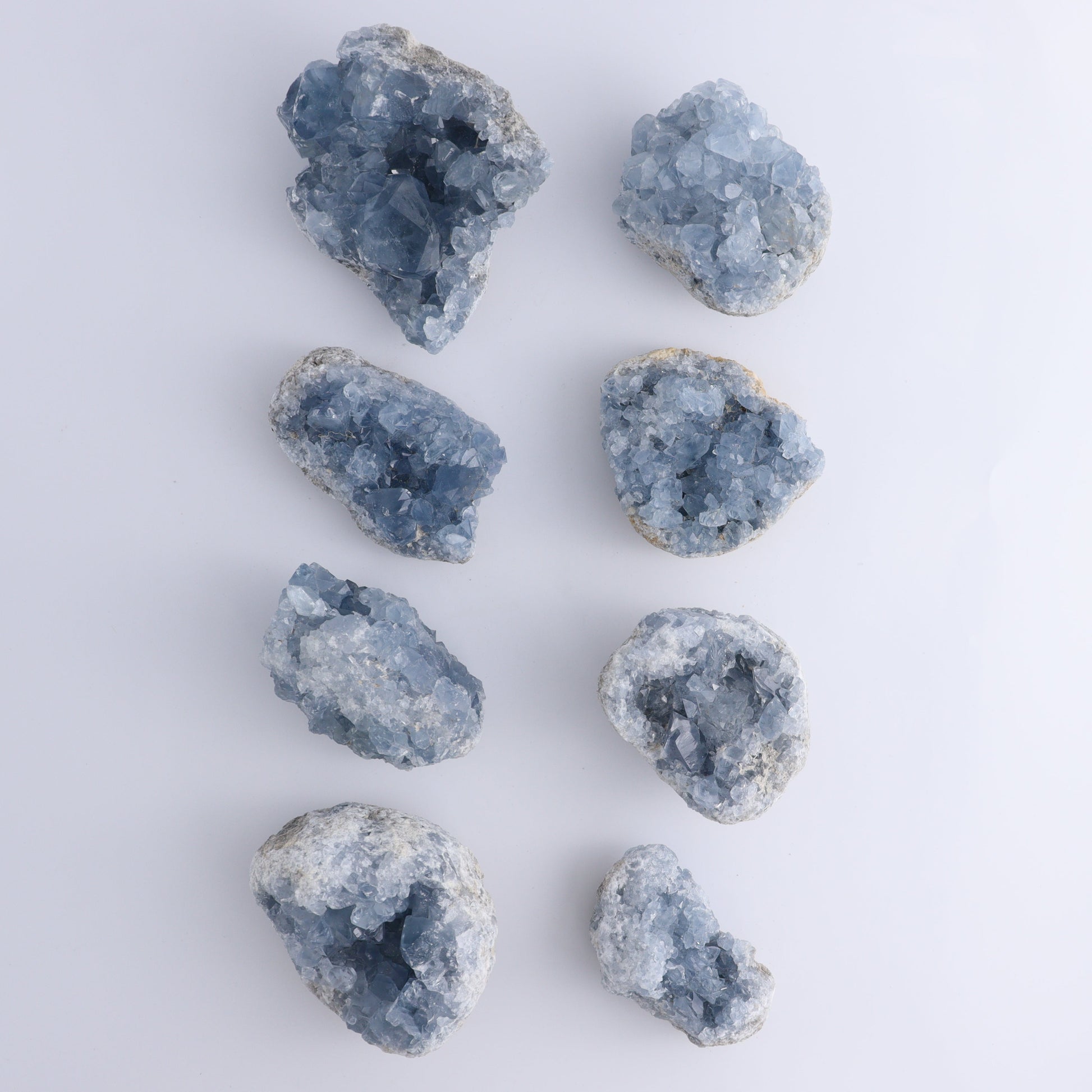 Celestite Clusters Set of 8 - Expert Wholesale and Supplier of Wholesale Crystals & Bulk Gemstones, ["Celestite","Freeform","Madagascar"]