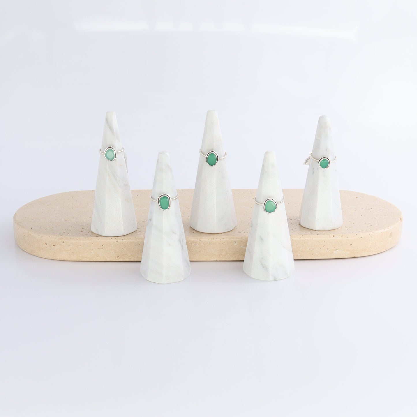 Chrysoprase Rings Set of 5 (Ring Holders Not Included) - Expert Wholesale and Supplier of Wholesale Crystals & Bulk Gemstones, ["Chrysoprase","Ring","rings","sterling silver"]