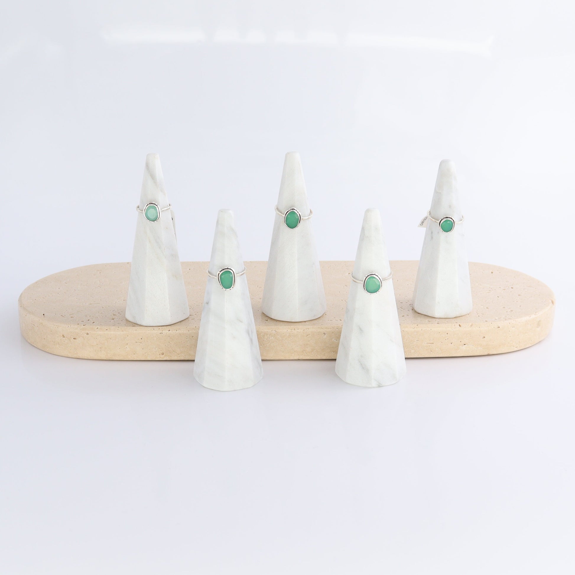 Chrysoprase Rings Set of 5 (Ring Holders Not Included) - Expert Wholesale and Supplier of Wholesale Crystals & Bulk Gemstones, ["Chrysoprase","Ring","rings","sterling silver"]