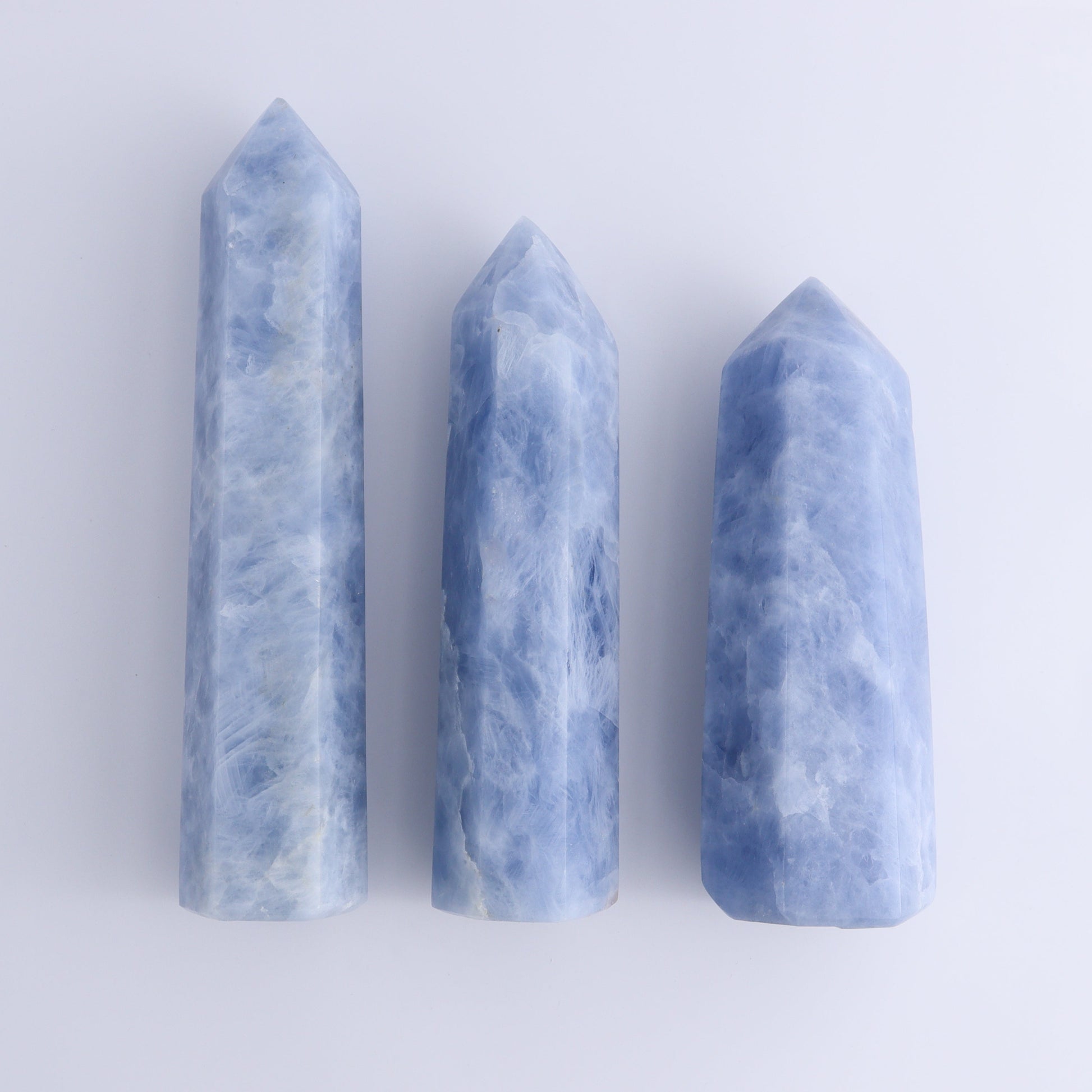 Blue Calcite Towers Set of 3 - Expert Wholesale and Supplier of Wholesale Crystals & Bulk Gemstones, ["Blue Calcite","Calcite","close_30","Towers"]