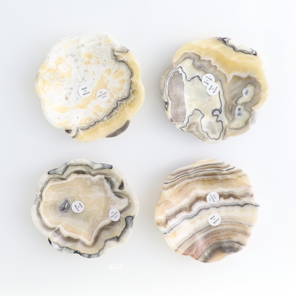 One Mexican Onyx/Calcite Yellow Zebra Scalloped Dish 10 cm