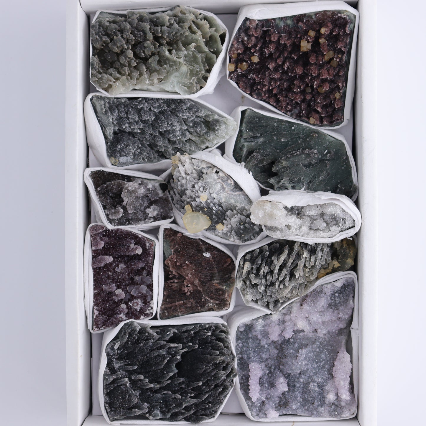 Uruguay Amethyst Clusters with Formations Flat of 13 - Expert Wholesale and Supplier of Wholesale Crystals & Bulk Gemstones, ["Amethyst","Calcite","Clusters","Formations","Uruguay"]