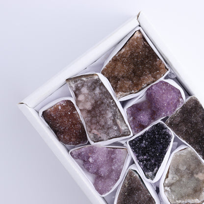 Uruguay Rainbow Amethyst Clusters Flat of 12