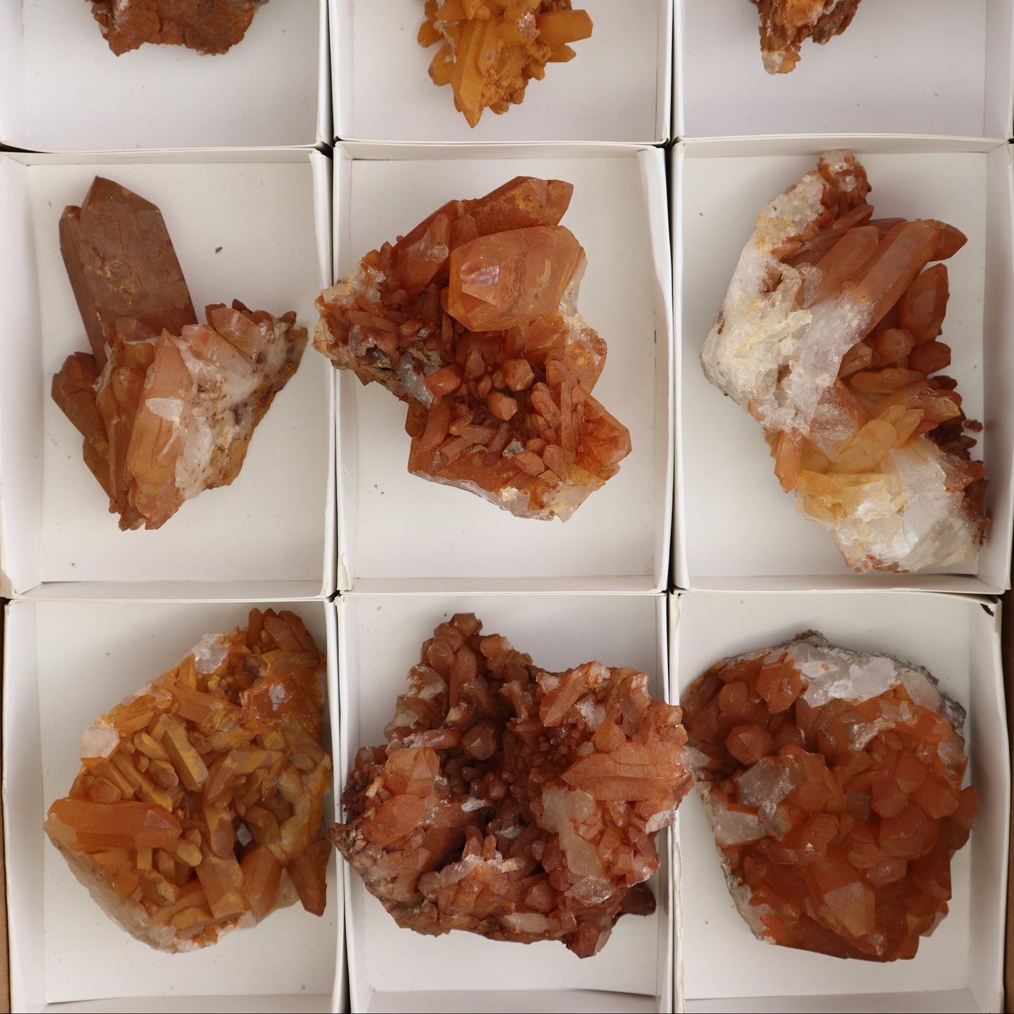 Dark Tangerine Quartz Clusters Set of 9 - Expert Wholesale and Supplier of Wholesale Crystals & Bulk Gemstones, ["Clusters","Quartz","Tangerine Quartz"]