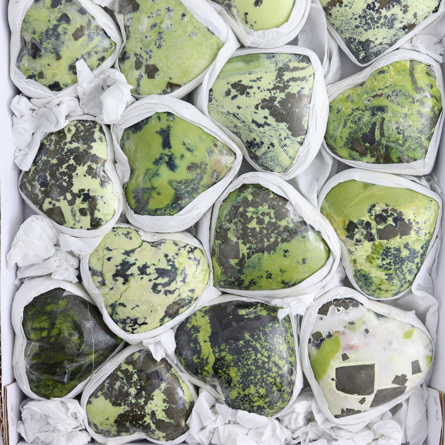 Serpentine Hearts Set of 20 - Expert Wholesale and Supplier of Wholesale Crystals & Bulk Gemstones, ["Hearts","Peru","serpentine"]
