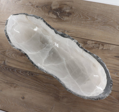 Mexican Onyx/Calcite Canoe Bowl 24"