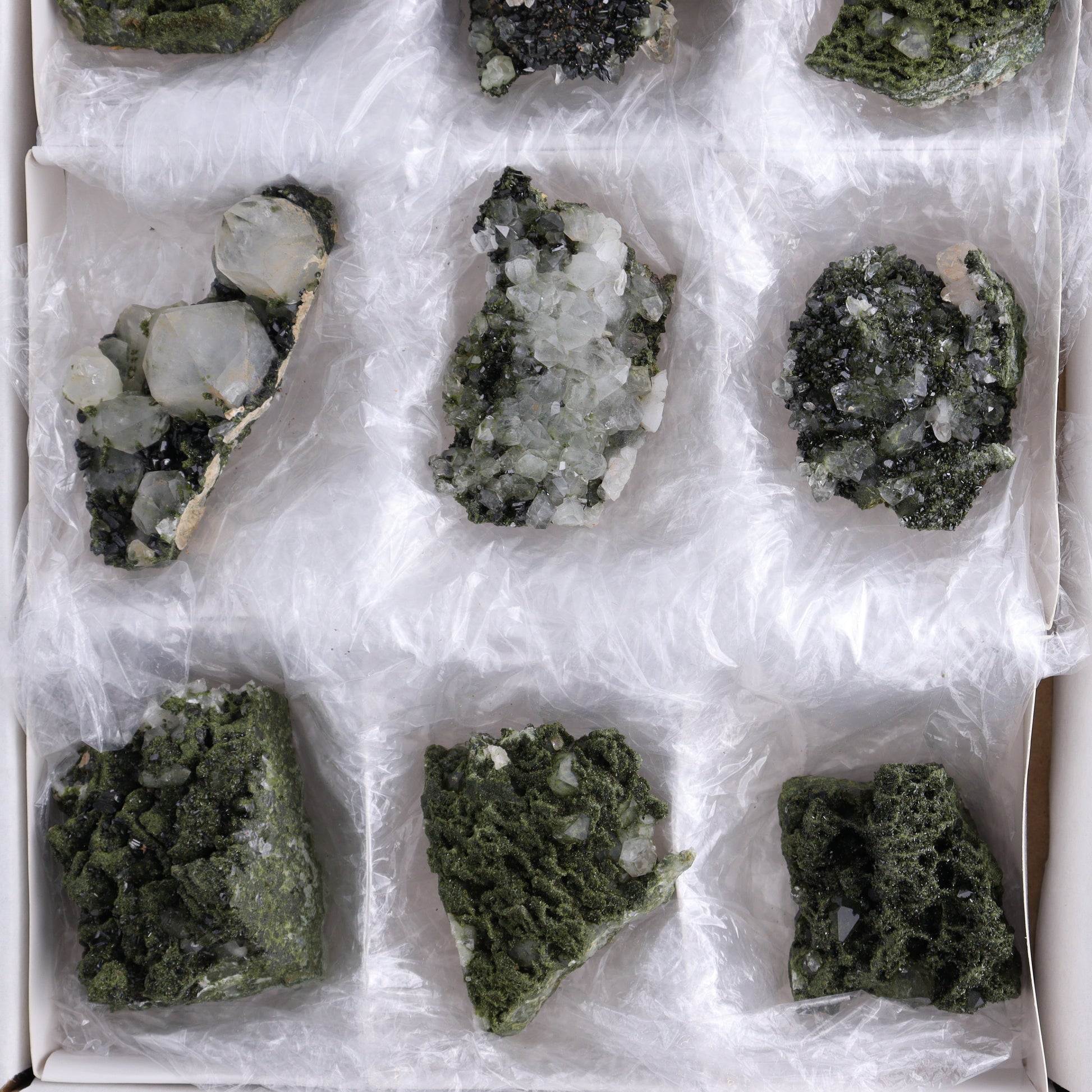 Epidote Set of 9 - Expert Wholesale and Supplier of Wholesale Crystals & Bulk Gemstones, ["epidote","flat","Flats"]
