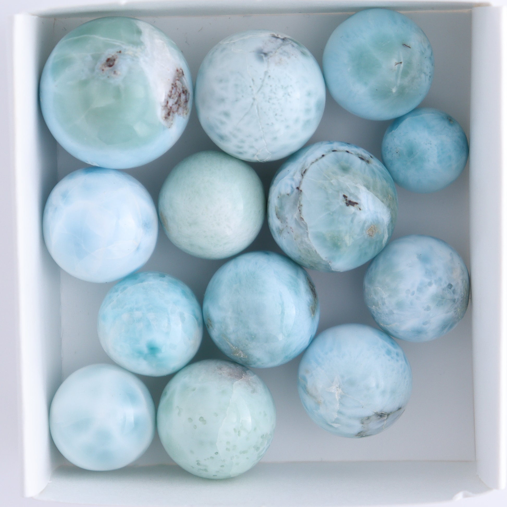 Larimar Spheres Set of 13 - Expert Wholesale and Supplier of Wholesale Crystals & Bulk Gemstones, ["Larimar","Spheres"]
