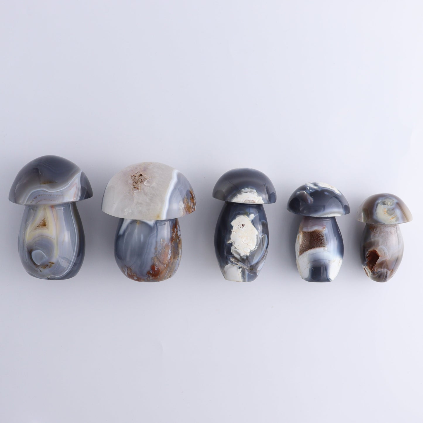 Agate Mushrooms Set of 5 - Expert Wholesale and Supplier of Wholesale Crystals & Bulk Gemstones, ["Agate","Madagascar","Mushrooms"]