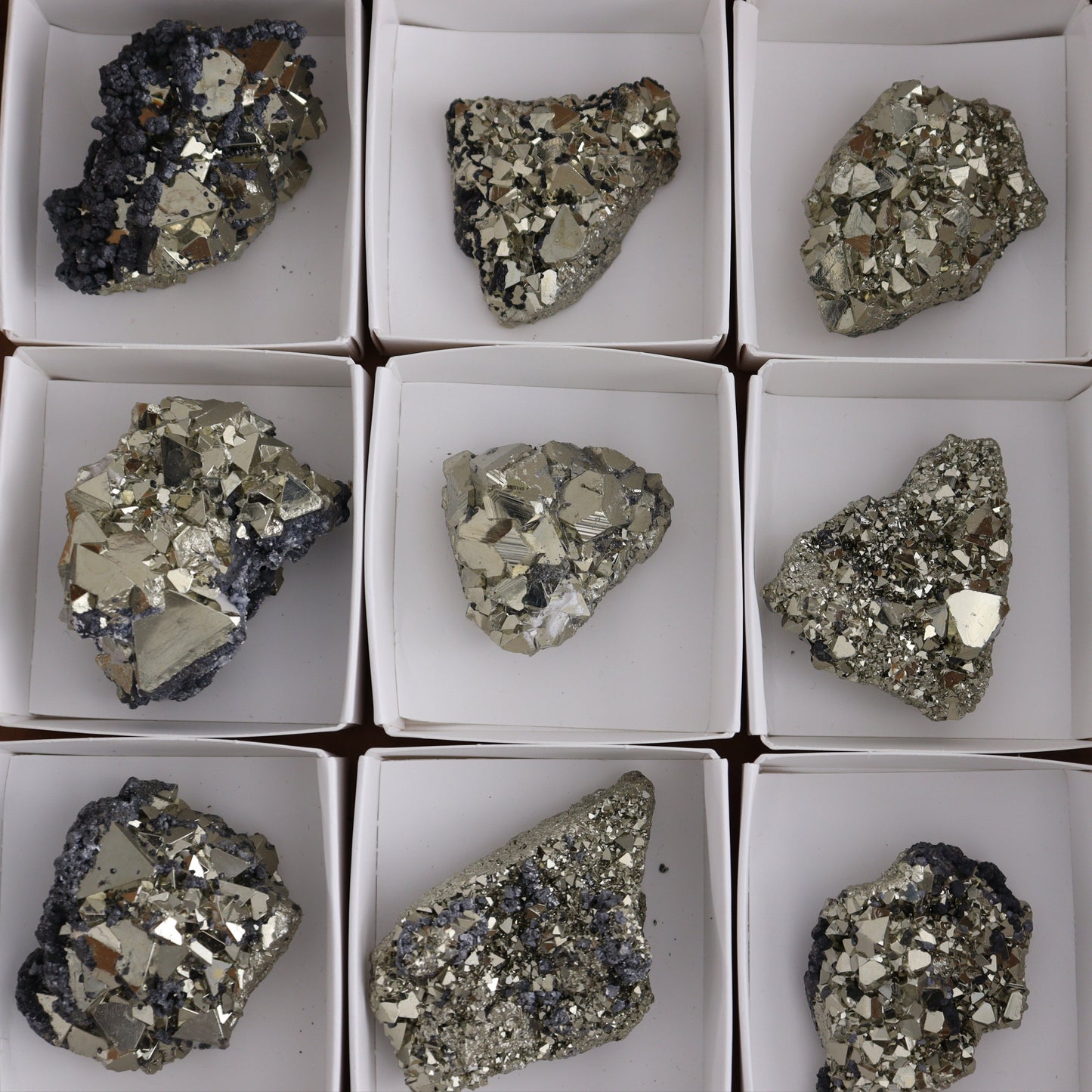 Octahedral Pyrite Clusters Set of 12 - Expert Wholesale and Supplier of Wholesale Crystals & Bulk Gemstones, ["Clusters","Octahedral Pyrite","Peru","Pyrite"]