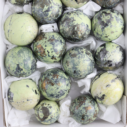 Serpentine Spheres Set of 19 - Expert Wholesale and Supplier of Wholesale Crystals & Bulk Gemstones, ["Peru","serpentine","Spheres"]