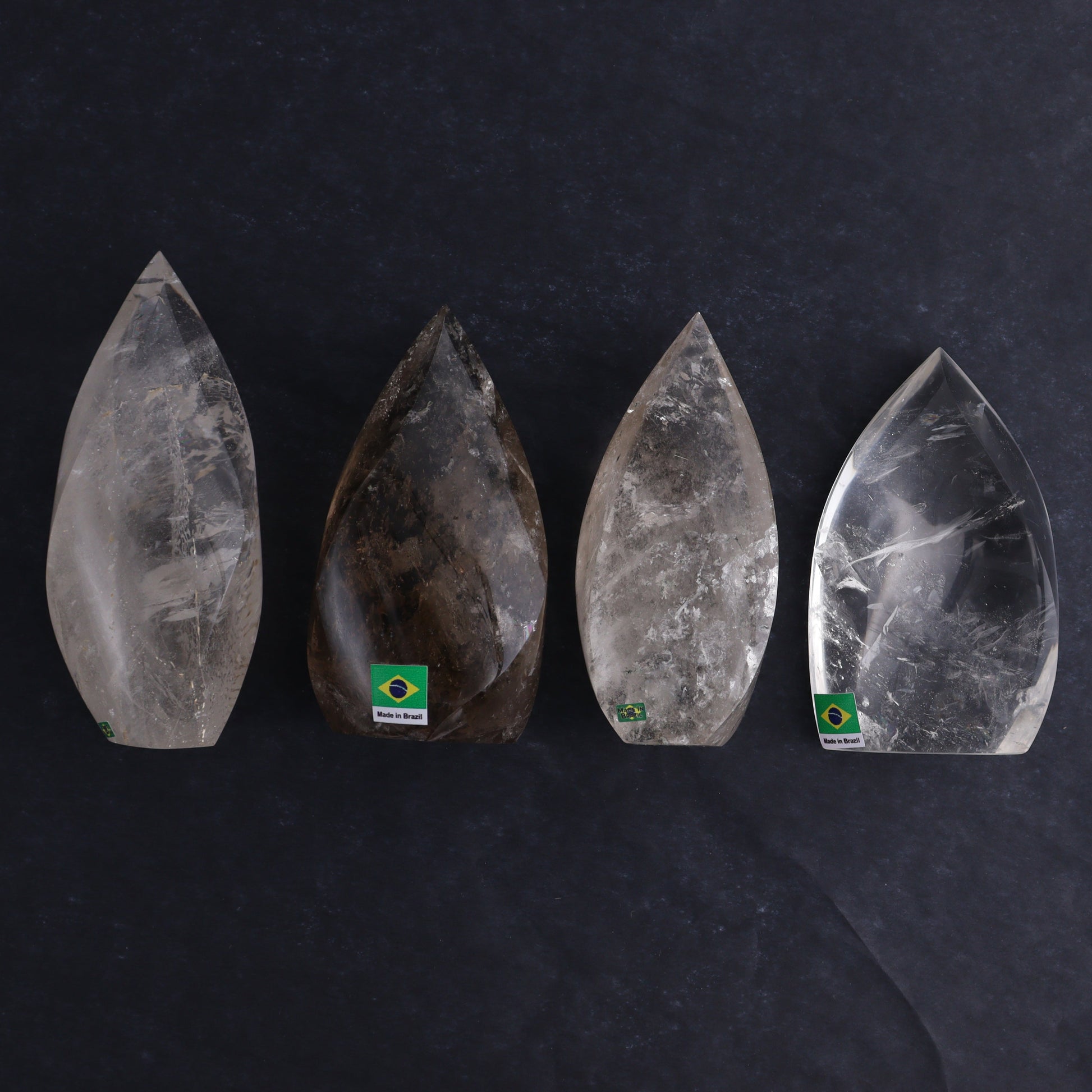 Imperfect Clear and Smoky Quartz Flames Set of 4 - Expert Wholesale and Supplier of Wholesale Crystals & Bulk Gemstones, ["Brazil","Clear Quartz","flames","Quartz"]