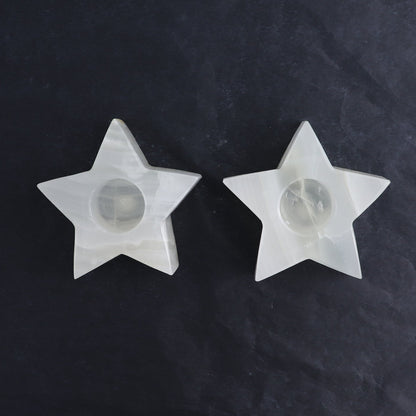 One Mexicano Onyx/Calcite White Star Candle Holder