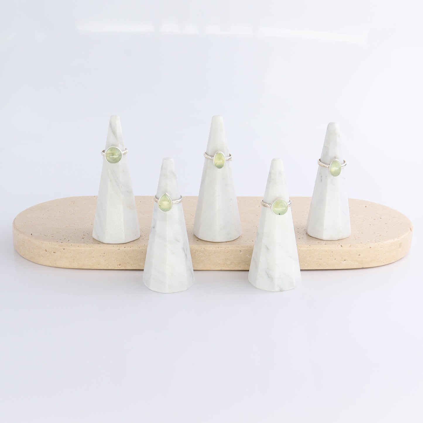 Prehnite Rings Set of 5 (Ring Holders Not Included) - Expert Wholesale and Supplier of Wholesale Crystals & Bulk Gemstones, ["Prehnite","Ring","rings","sterling silver"]